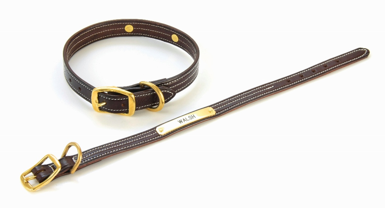 5/8 Leather Dog Collar Double Stitched Solid Brass Hardware