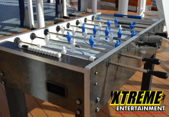 "Waterproof foosball table with weather-resistant features for outdoor fun"