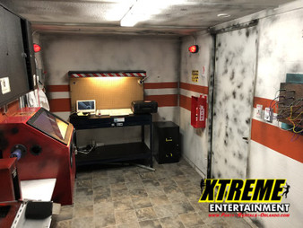 "Mobile escape room set up for a corporate team-building event"