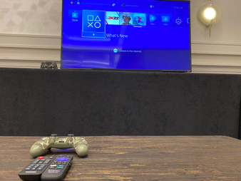 PlayStation 4 rental setup with controllers and games, perfect for gaming parties, school events, and competitive multiplayer tournaments.