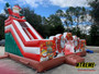 "Christmas playland with snowy slides and holiday decorations"