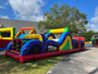 35ft Obstacle Challenge inflatable course for rent — a high-energy adventure with climbing walls, tunnels, and slides, ideal for school events and festivals.