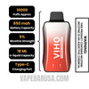 Raspberry Watermelon VIHO Turbo Vape 10000 Puffs Specifications