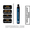 Blue Razz Cotton Esco Bar 2500 Puffs Disposable Vape Specifications