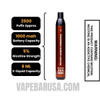 Peachy Mango Pineapple Esco Bars 2500 Puffs Disposable Vape Specifications