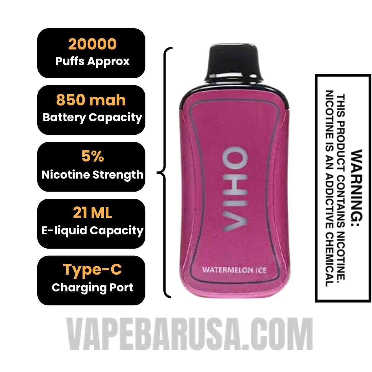 Blueberry Ice VIHO Supercharge 20000 Puffs Vape Specifications