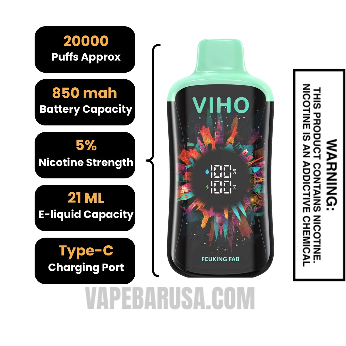 Fcuking Fab VIHO Supercharge Pro Disposable Vape Specifications