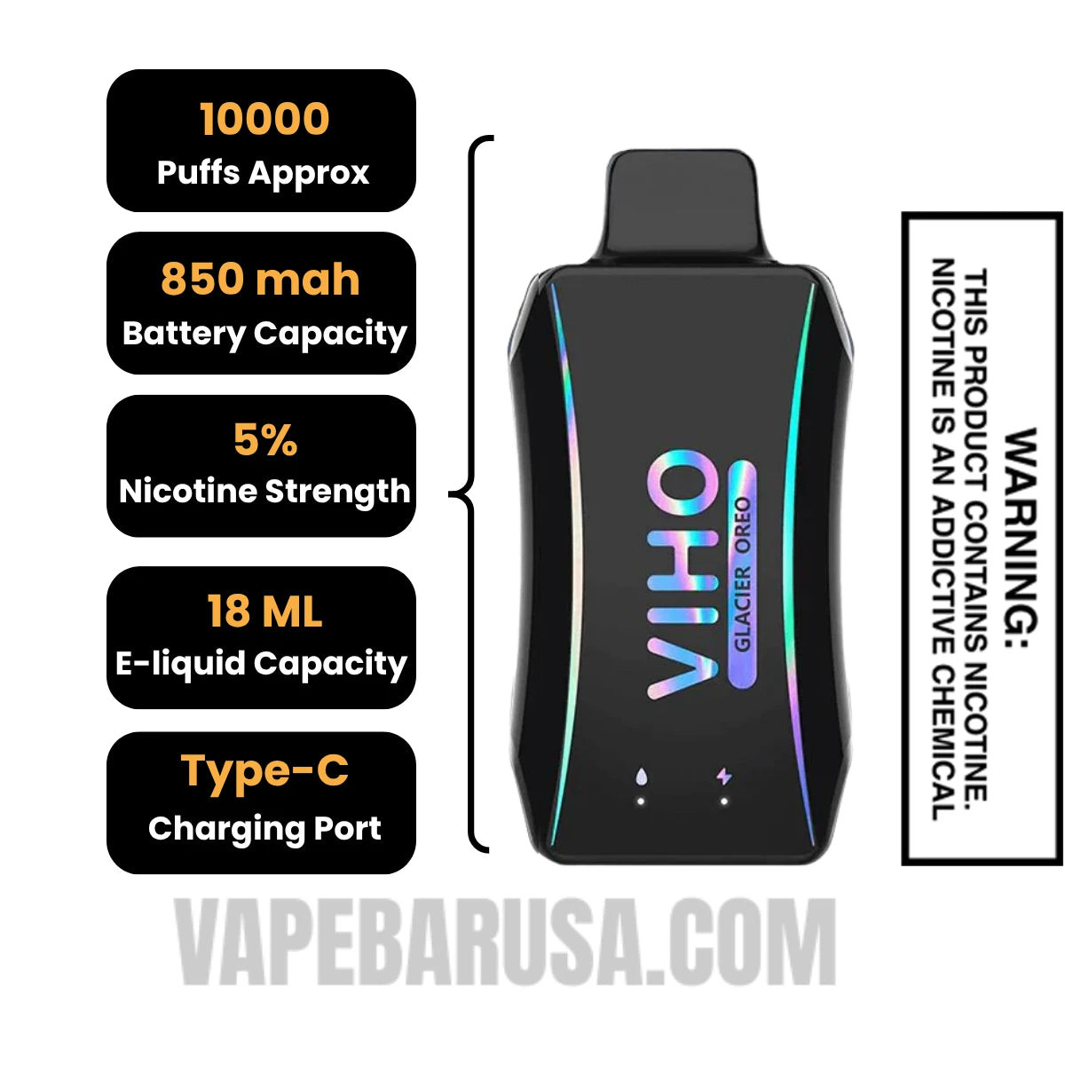 Glacier Oreo VIHO Turbo Vape 10000 Puffs Specifications