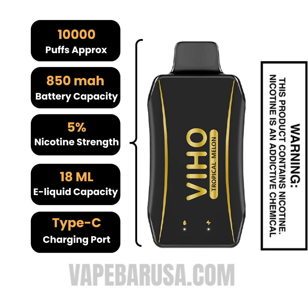 Tropical Melon VIHO Turbo Vape 10000 Puffs Specifications