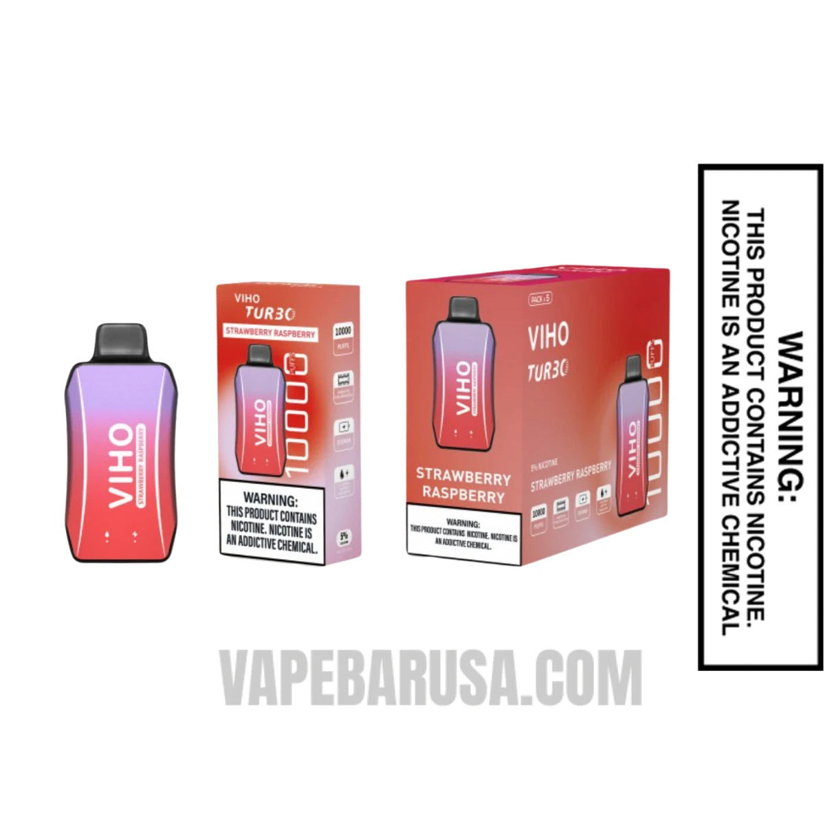 Strawberry Raspberry VIHO Turbo Vape 10000 Puffs With Bundle Pack