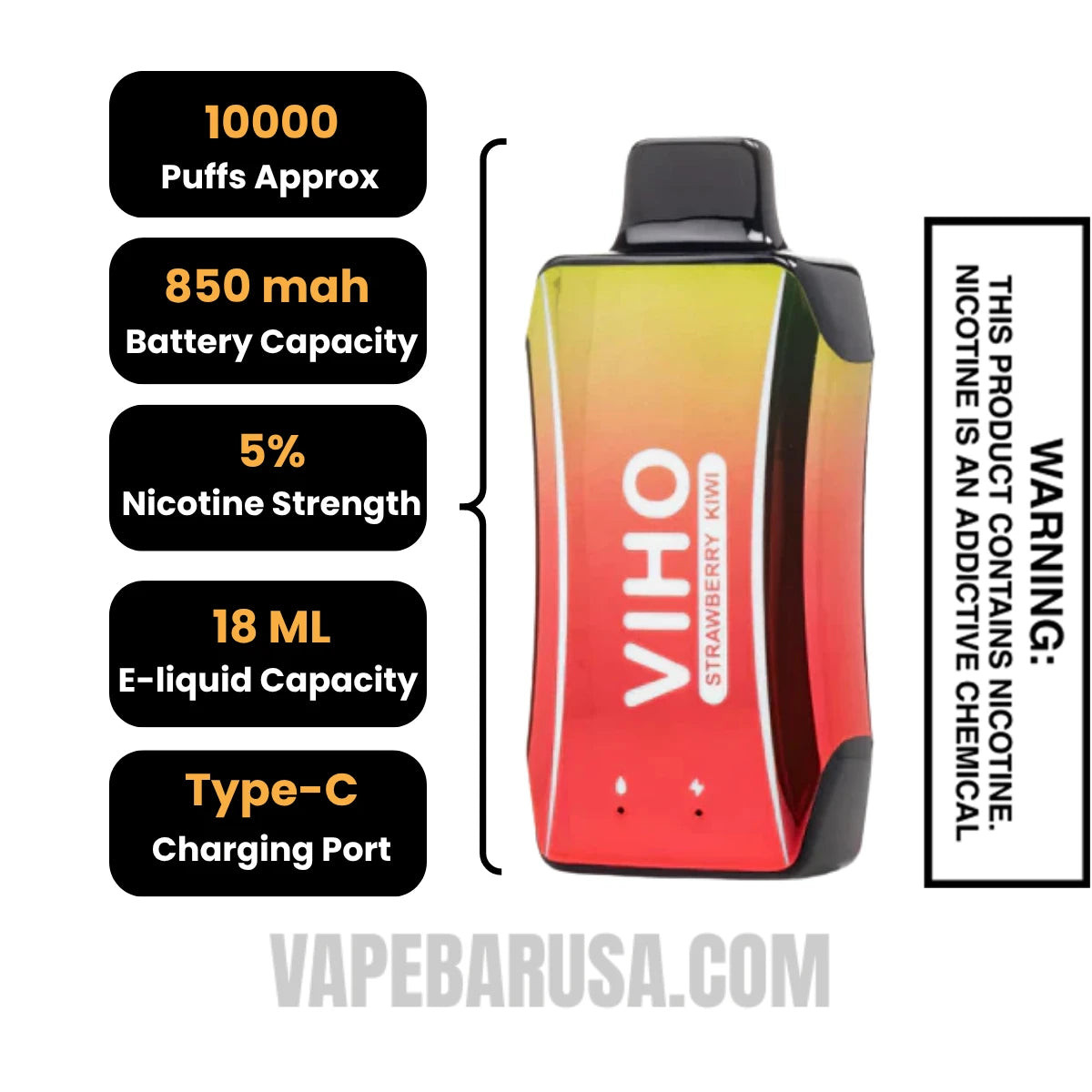 Strawberry Kiwi VIHO Turbo Vape 10000 Puffs Specifications