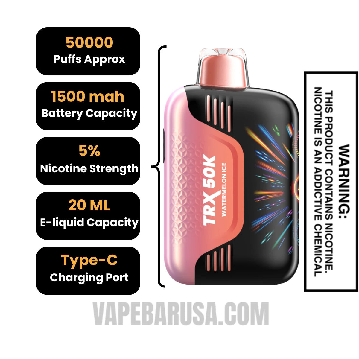 Watermelon Ice VIHO TRX 50K Disposable Vape Specifications