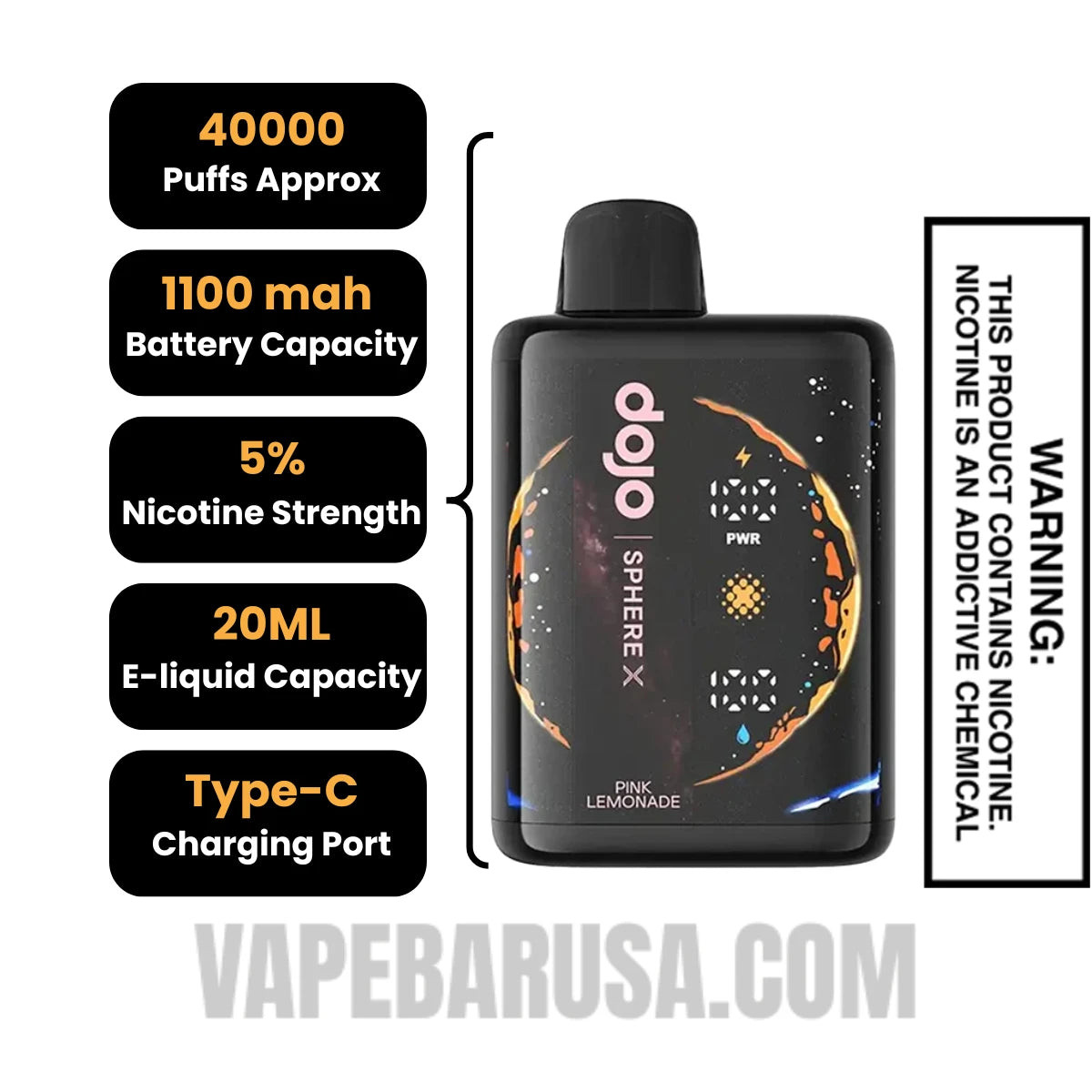 Pink Lemonade Dojo Sphere X 40K Disposable Vape Specifications