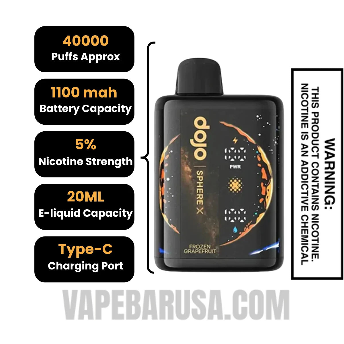 Frozen Grapefruit Dojo Sphere X 40K Disposable Vape Specifications