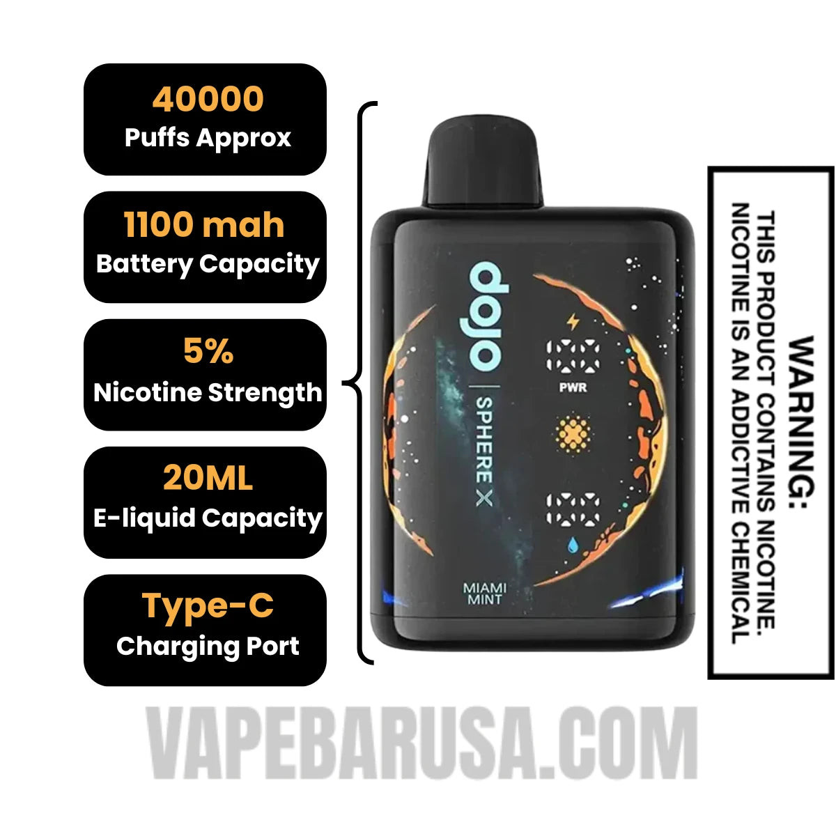 Miami Mint Dojo Sphere X 40K Disposable Vape Specifications