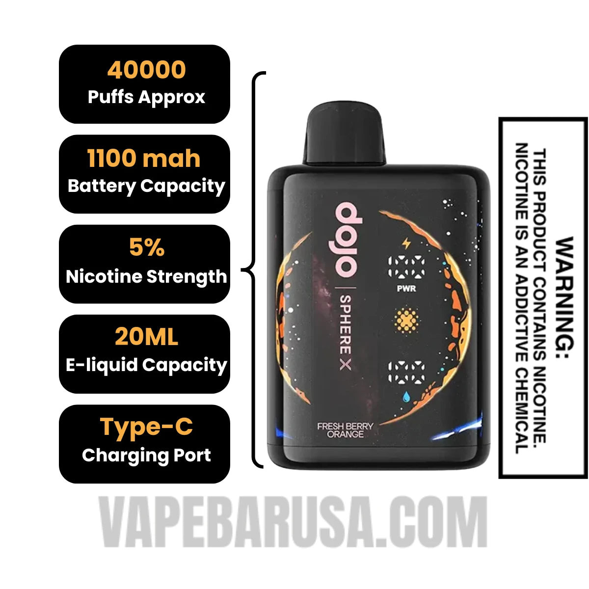 Fresh Berry Orange Dojo Sphere X 40K Disposable Vape Specifications