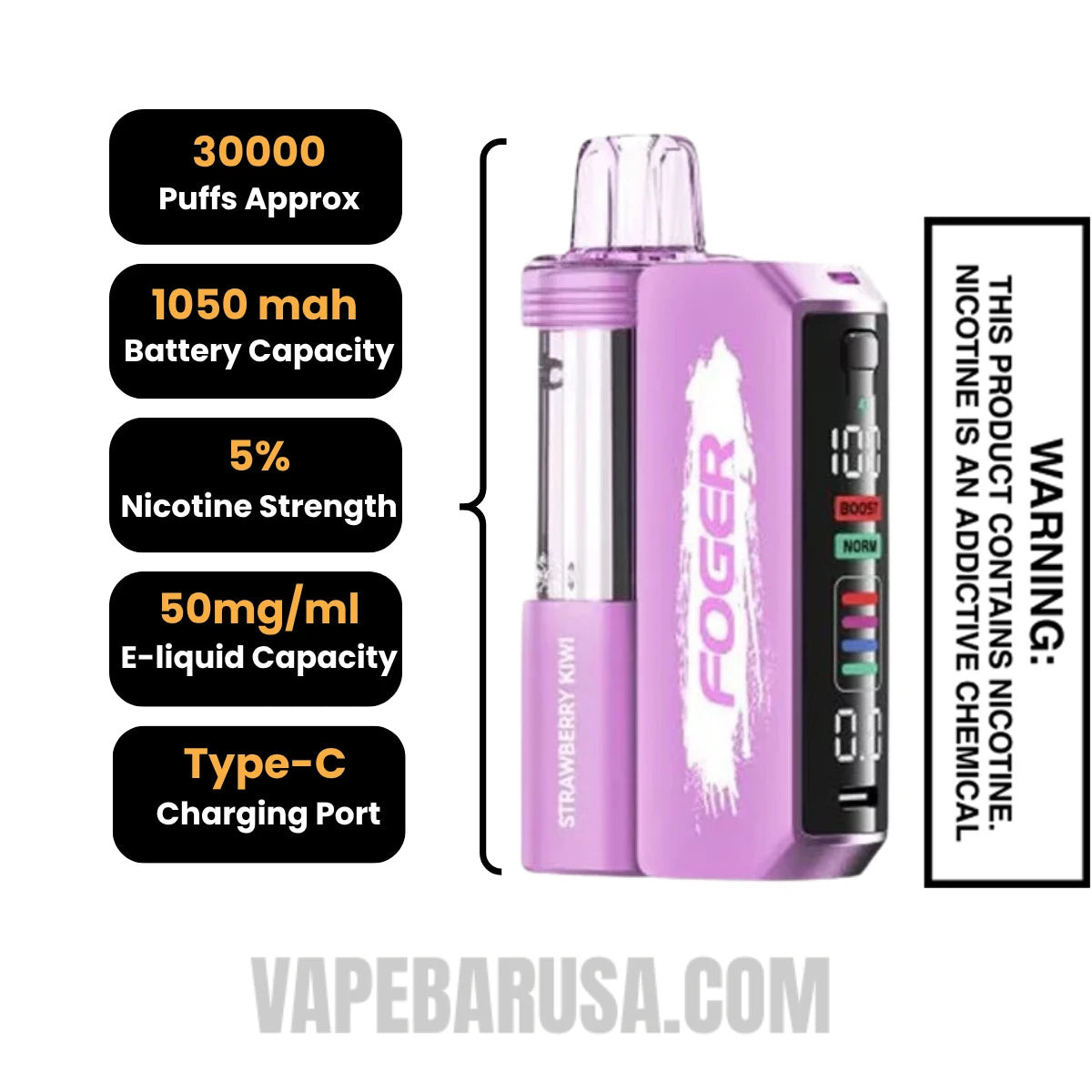 Strawberry Kiwi Foger Switch Pro Disposable Vape Specifications