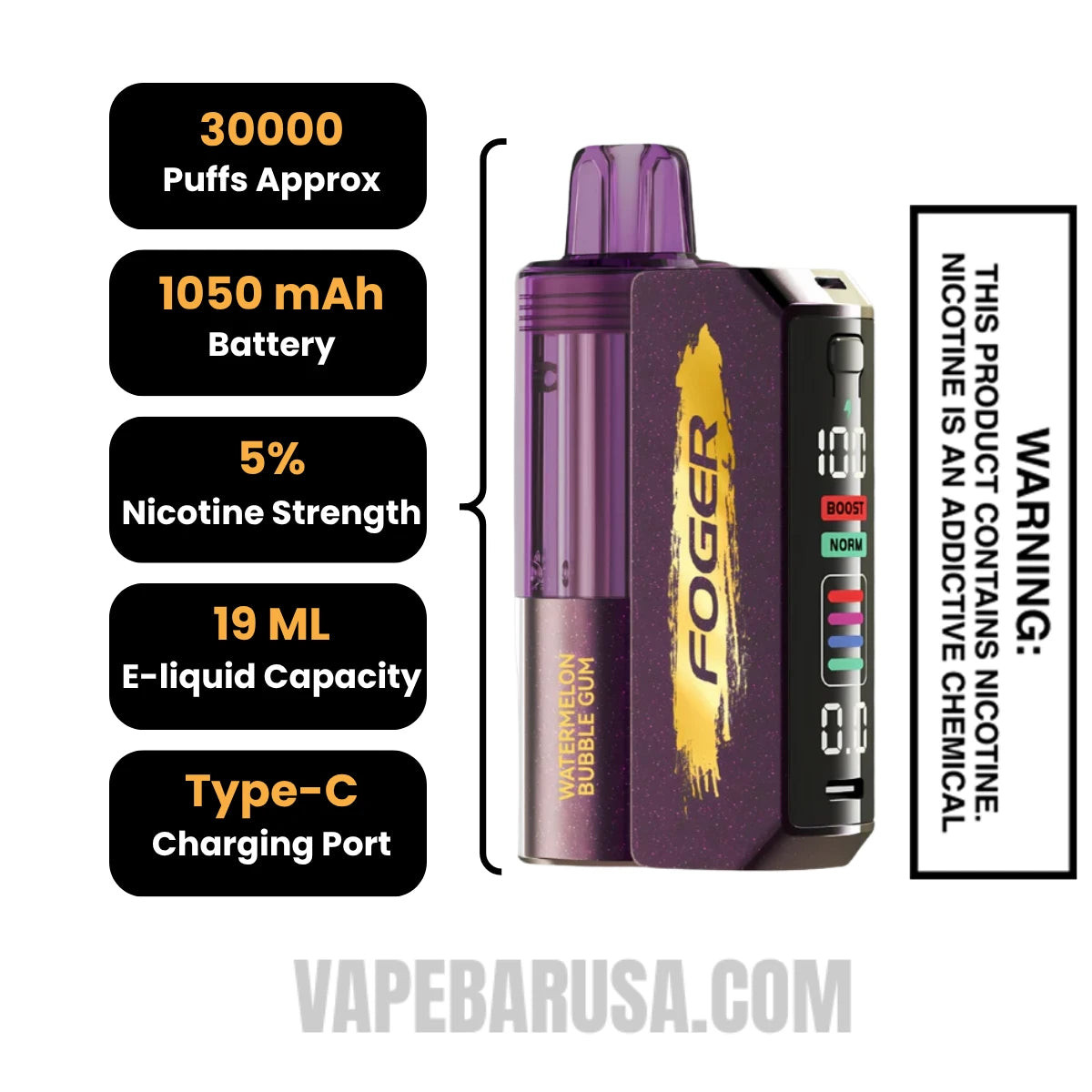 Watermelon Bubblegum Foger Switch Pro Disposable Vape Specifications