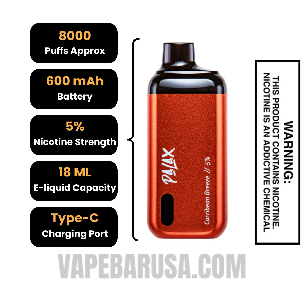 Palax Caribbean Breeze KC8000 Disposable Vape Specifications