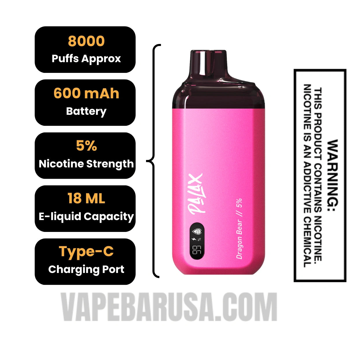 Palax Dragon Bear KC8000 Disposable Vape Specifications