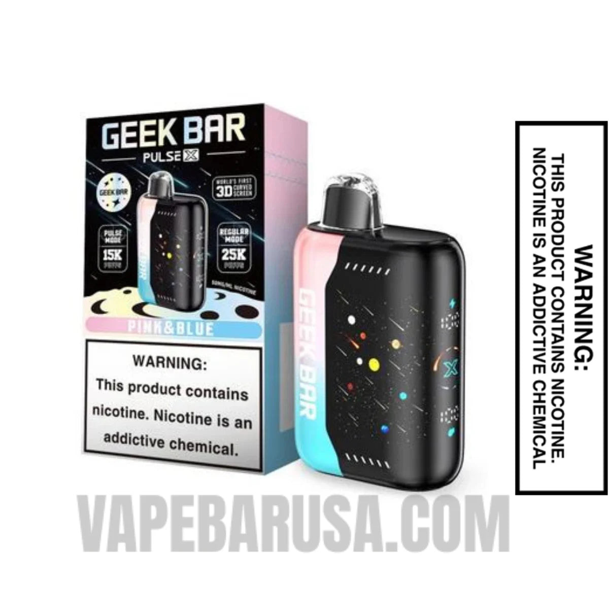Pink & Blue Geek Bar Pulse X 25K Vape With Package Box
