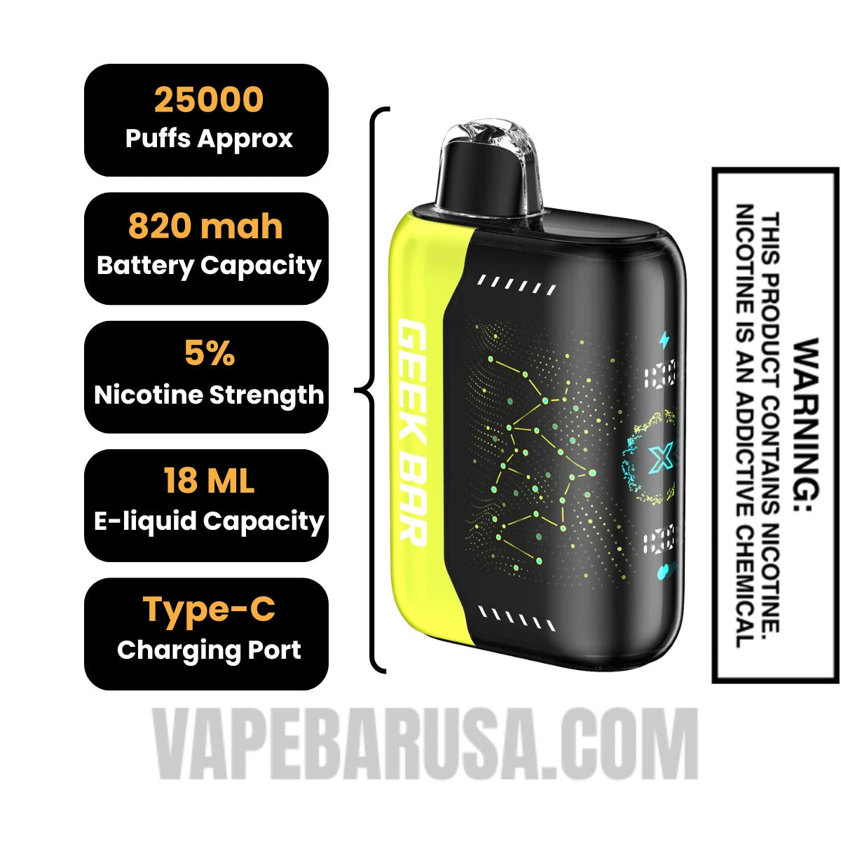 Lemon Heads Geekbar Pulse X 25K Vape Specifications
