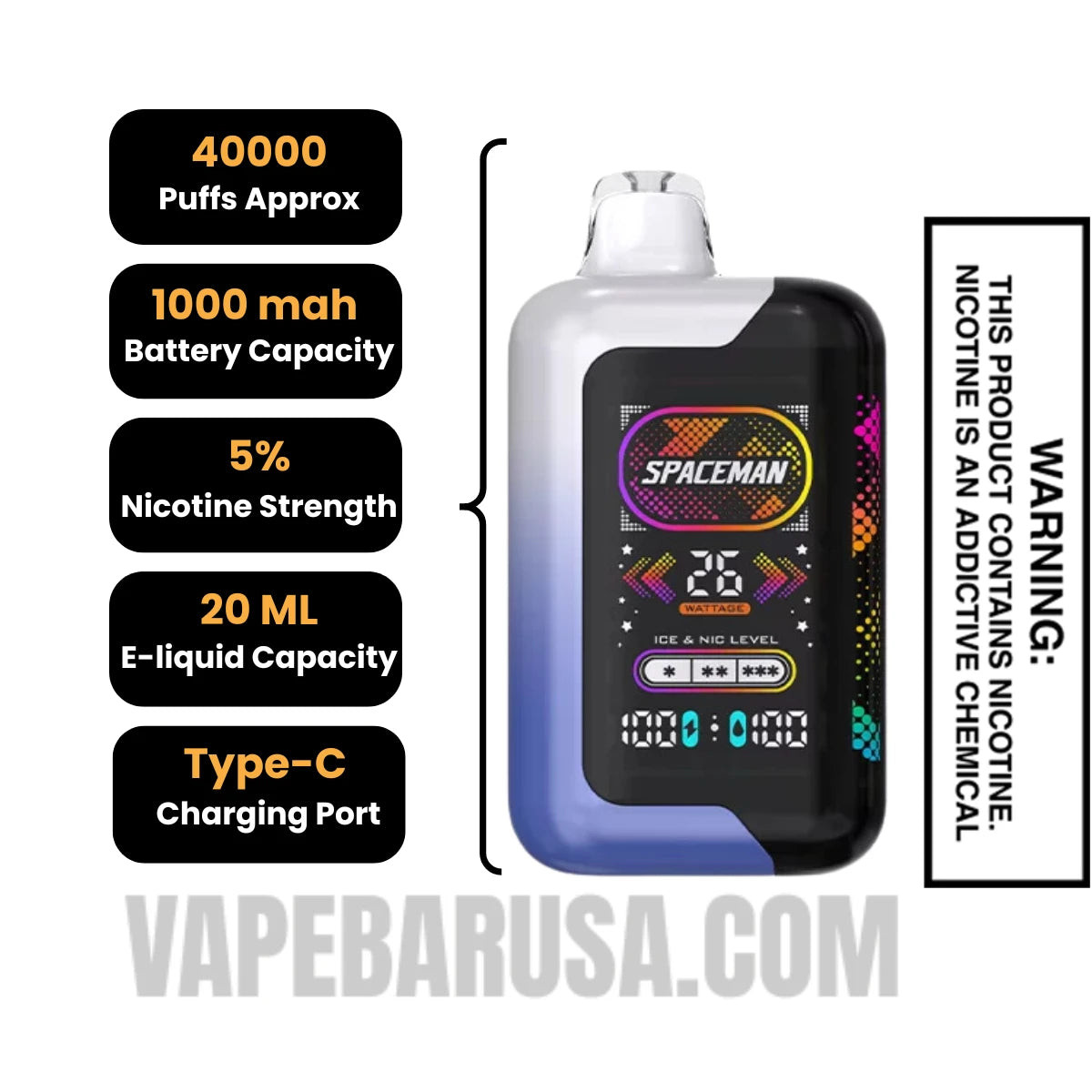 Blue Razz Ice Spaceman SP40000 Disposable Vape Specifcations