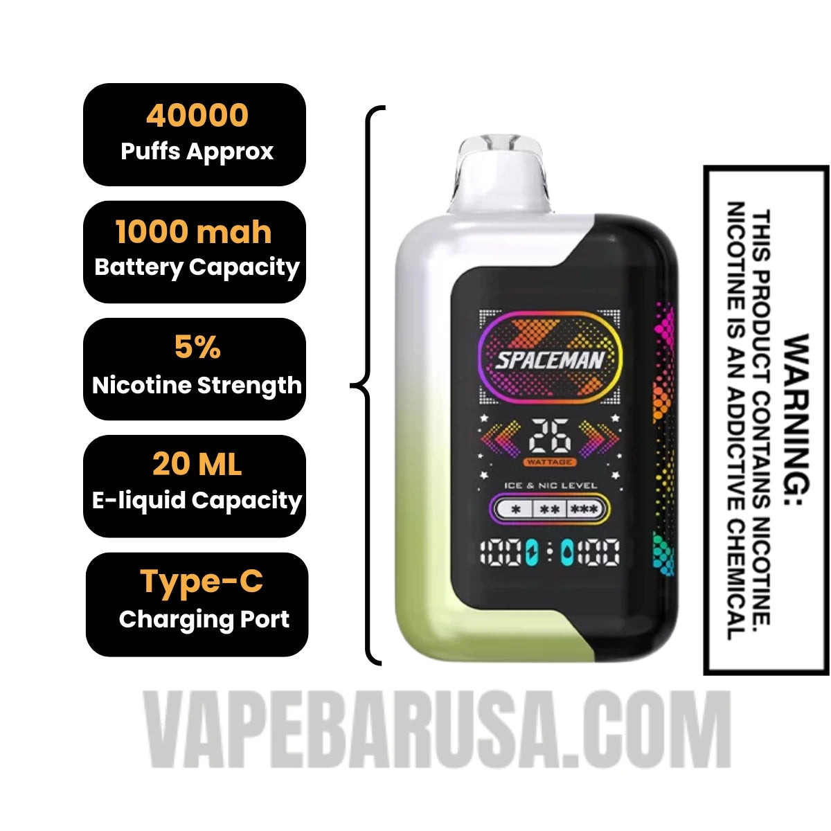 Strawberry Kiwi Spaceman SP40000 Disposable Vape specifications