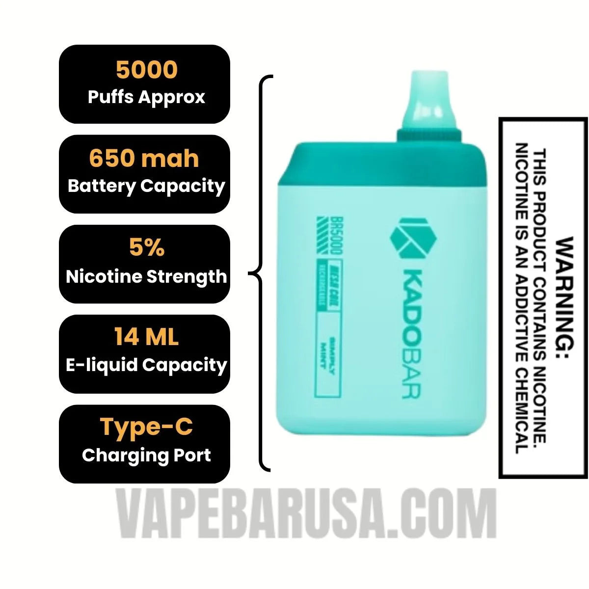 Simply Mint Kado Bar BR5000 Disposable Vape Specifications