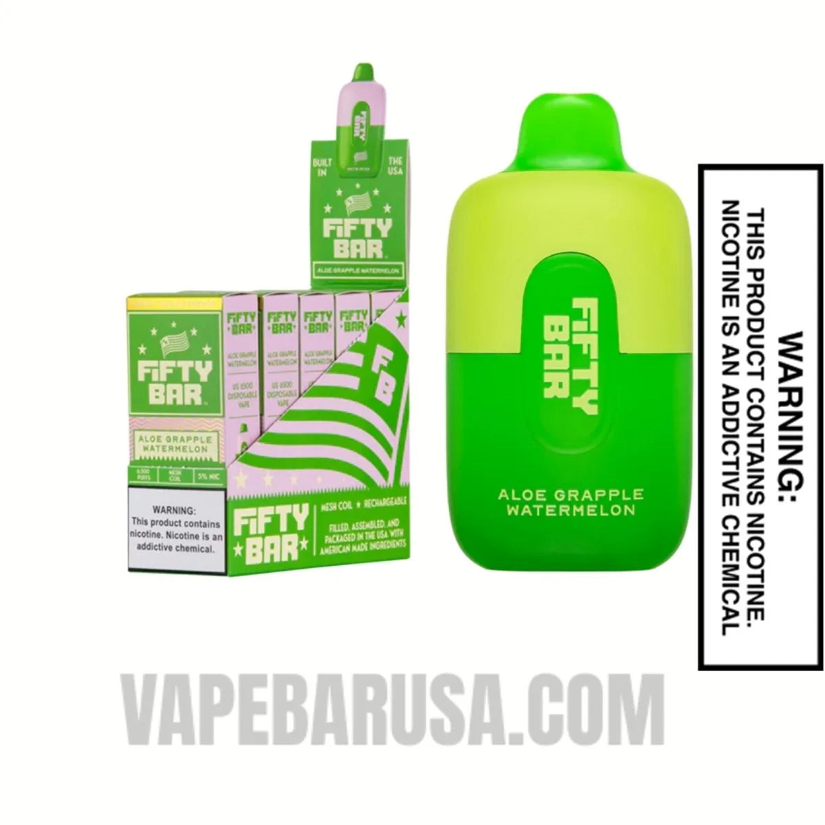 Aloe Grapple Watermelon Fifty Bar Disposable Vape 6500 Puffs With Bundle Pack