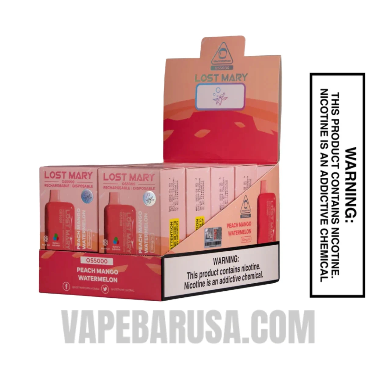 Peach Mango Watermelon Lost Mary OS5000 Disposable Vape With Bundle Pack