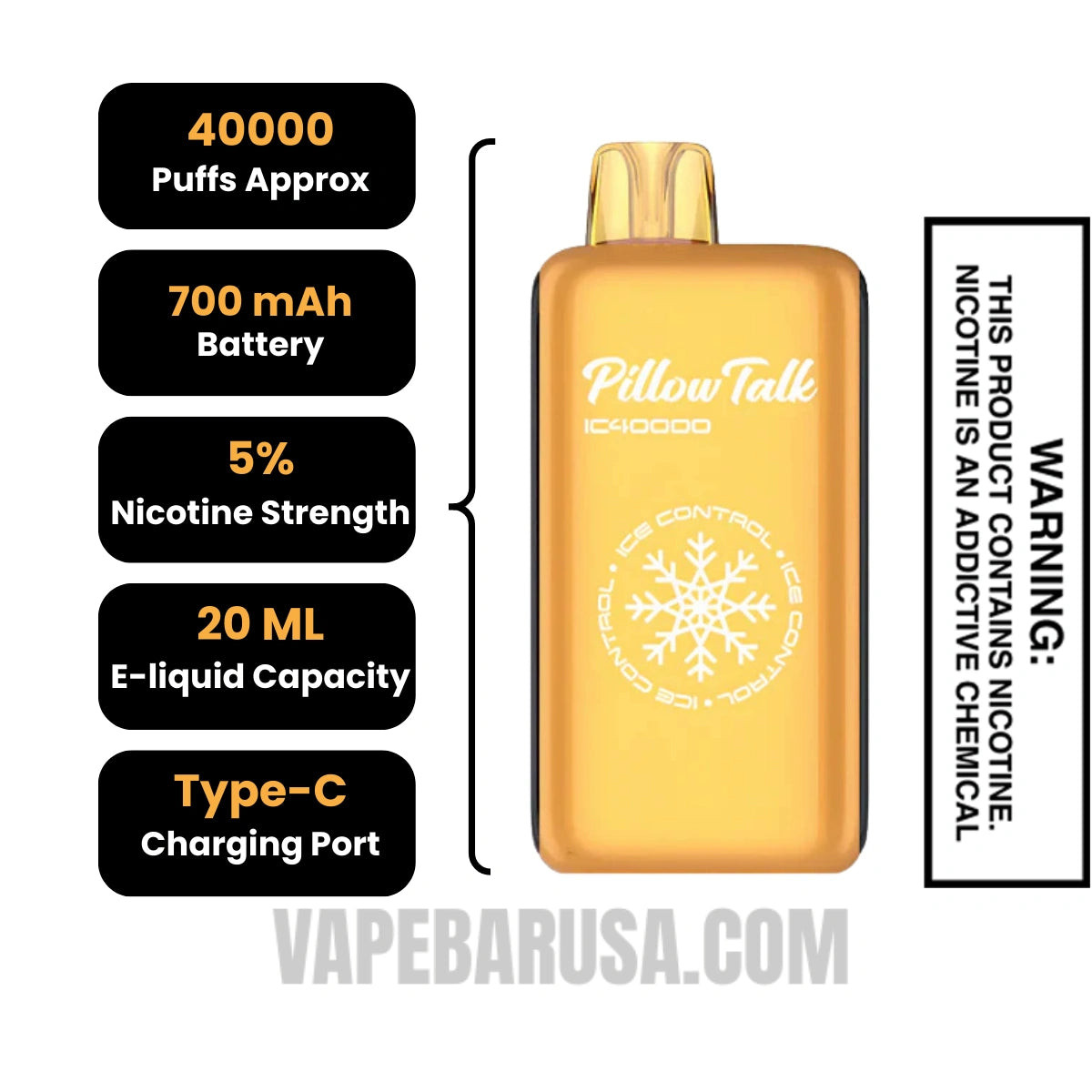 Peach Lemonade Pillow Talk IC40000 Disposable Vape Specifications