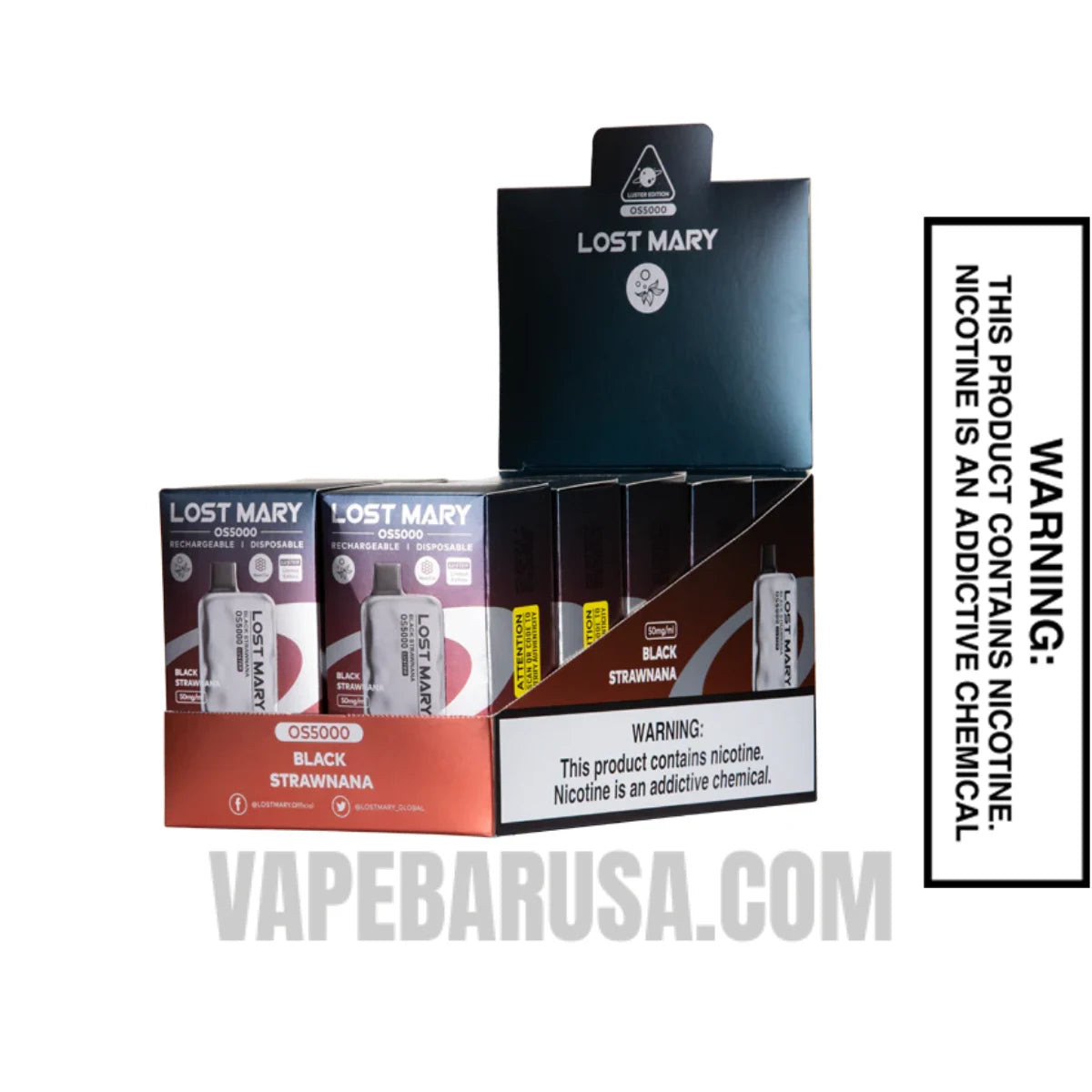 Black Strawnana Lost Mary OS5000 Luster Edition Vape With bundle Box