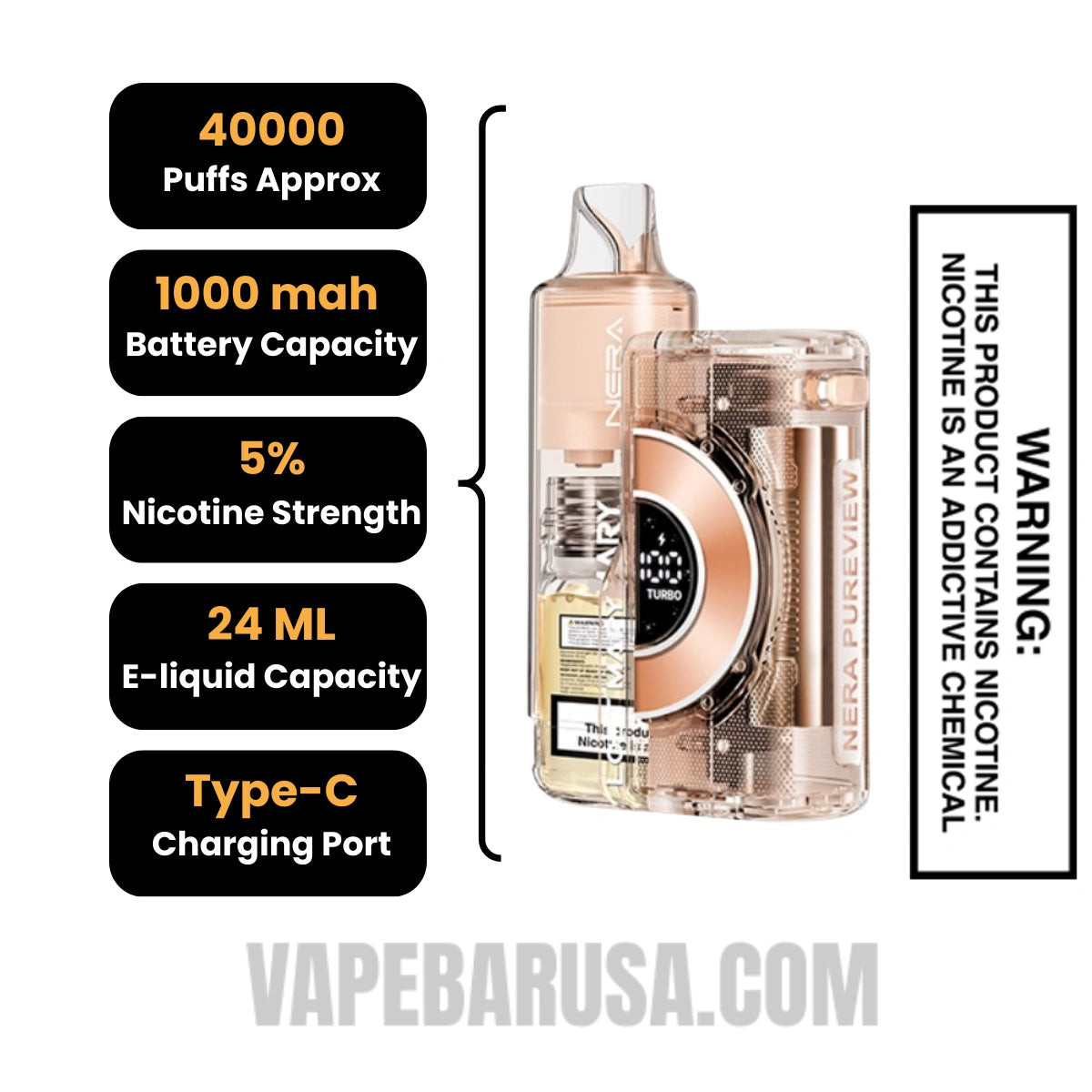 Pineapple Passion Orange Lost Mary Nera Pureview 40K Kit Specifications