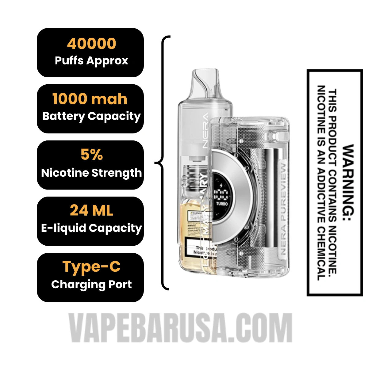 Dragon Strawnana Lost Mary Nera Pureview 40K Vape Kit Specifications