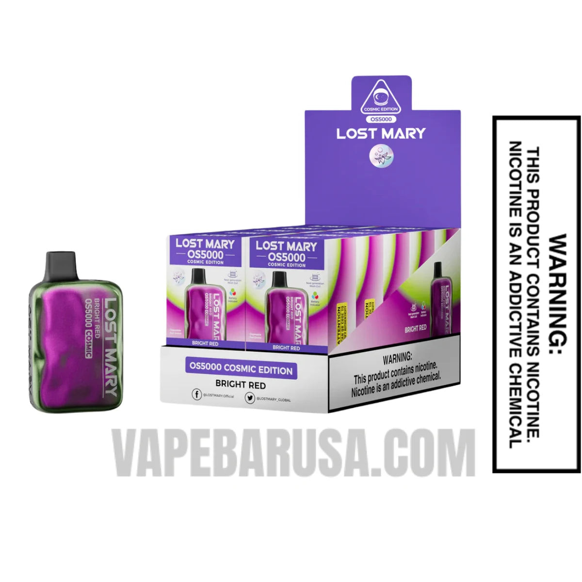 Bright Red Lost Mary OS5000 Cosmic Edition Vape With Bundle Pack