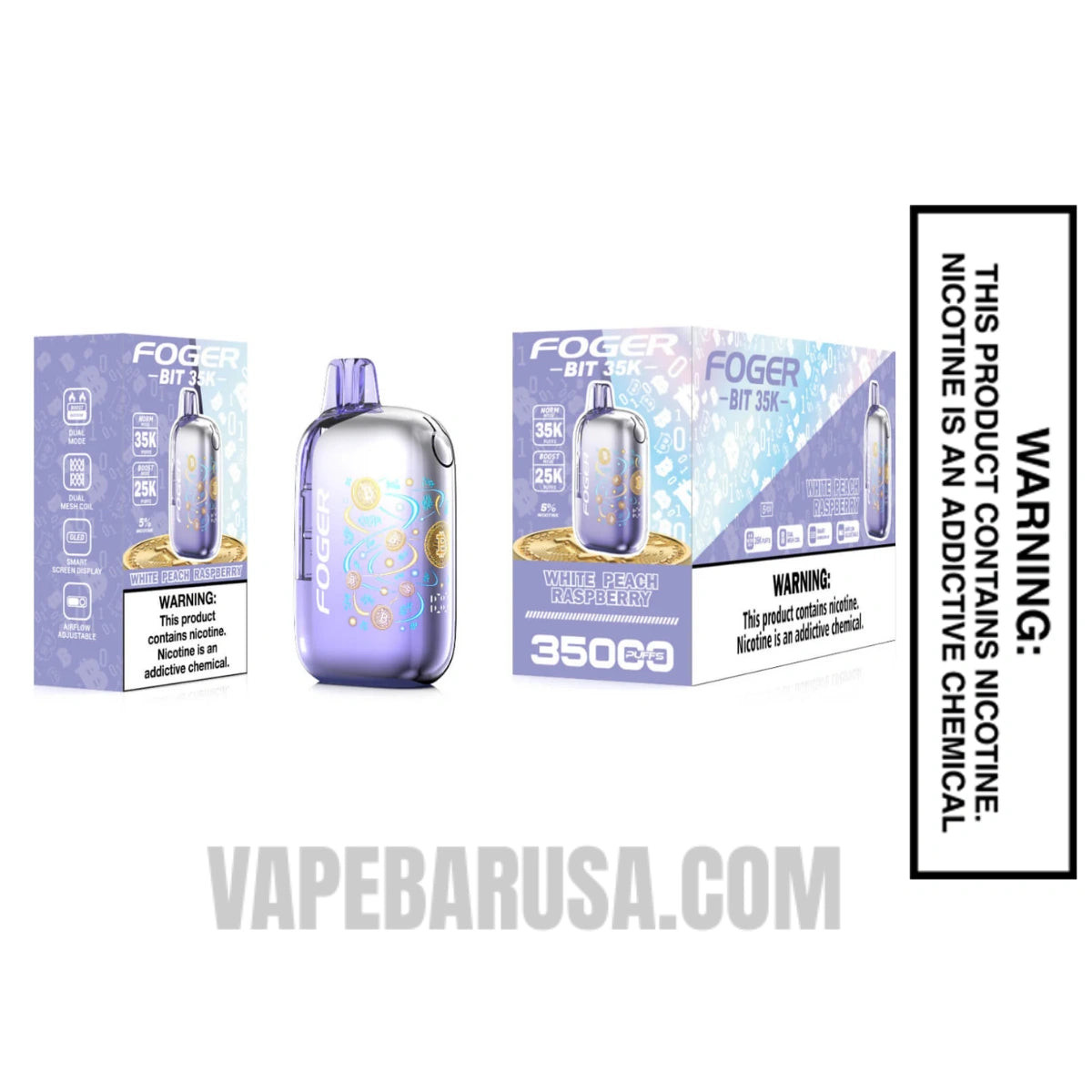 White Peach Raspberry Foger Bit 35K Disposable Vape With Bundle Pack