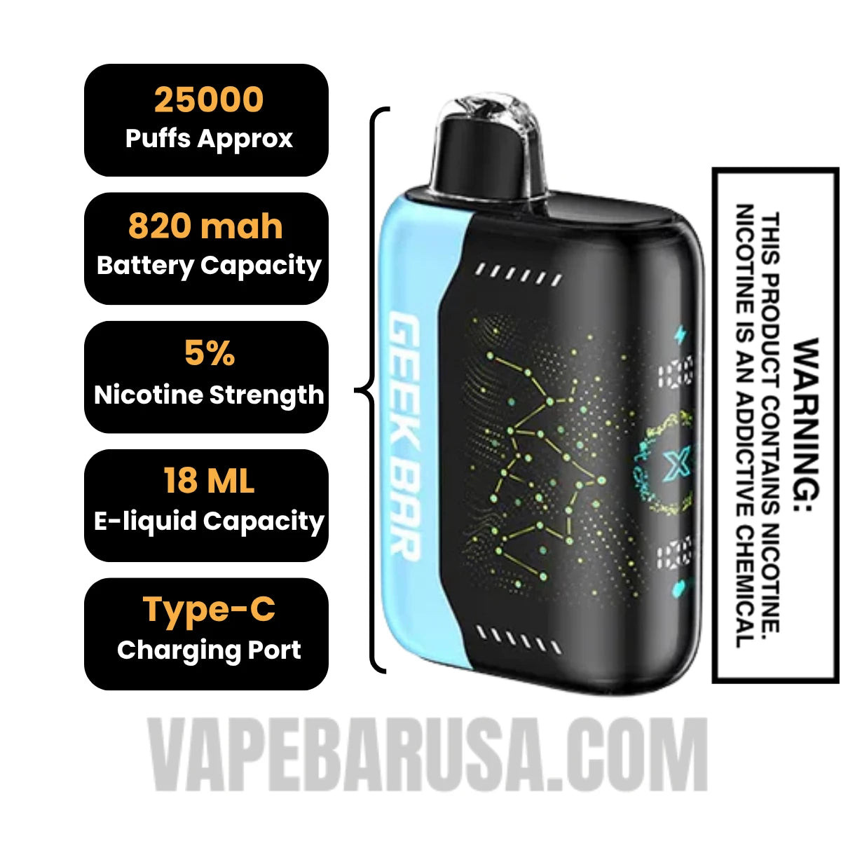 Blue Razz Ice Geek Bar Pulse X Disposable Vape Specifications