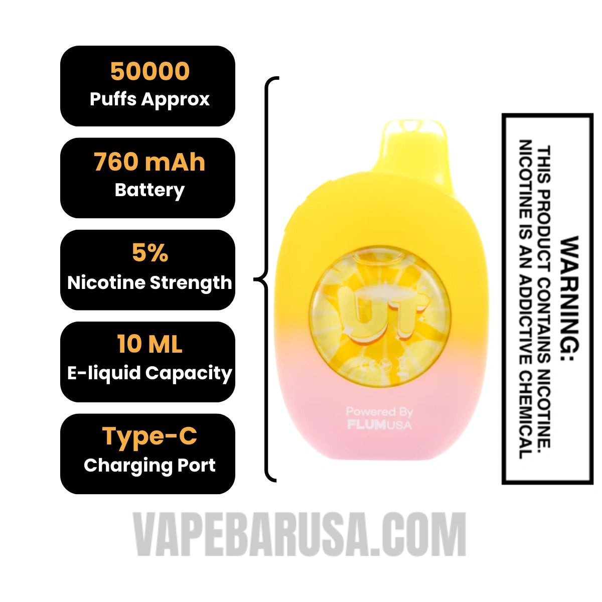 Mango/Strawberry Flum UT Bar 50K Disposable Vape Specifications