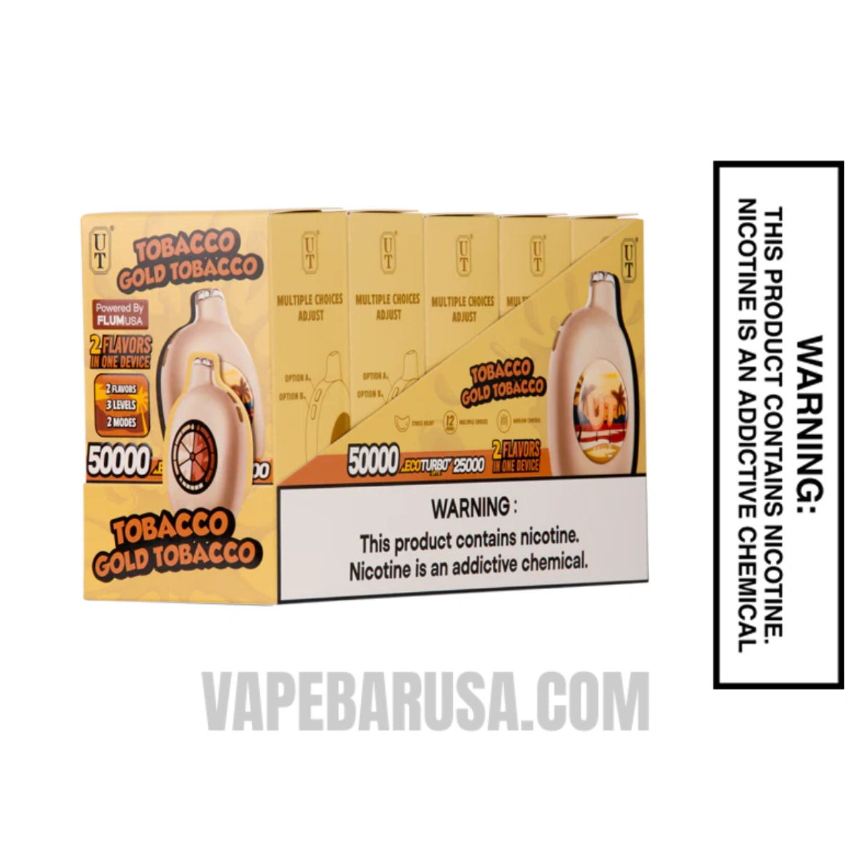 Tobacco/Gold Tobacco Flum UT Bar 50K Disposable Vape With Bundle Box