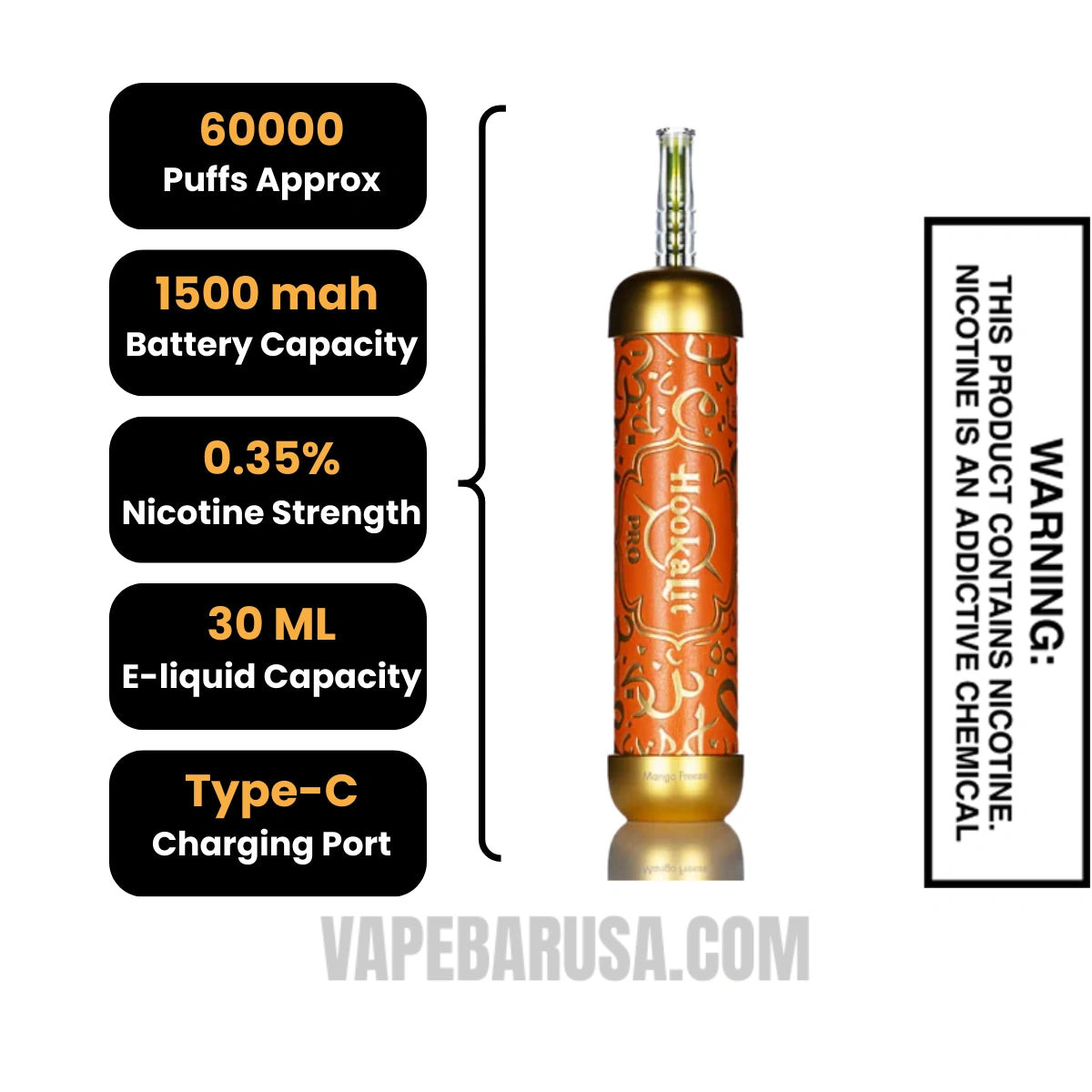 Mango Freeze OLIT Hookalit Pro 60K Disposable Vape Specifications