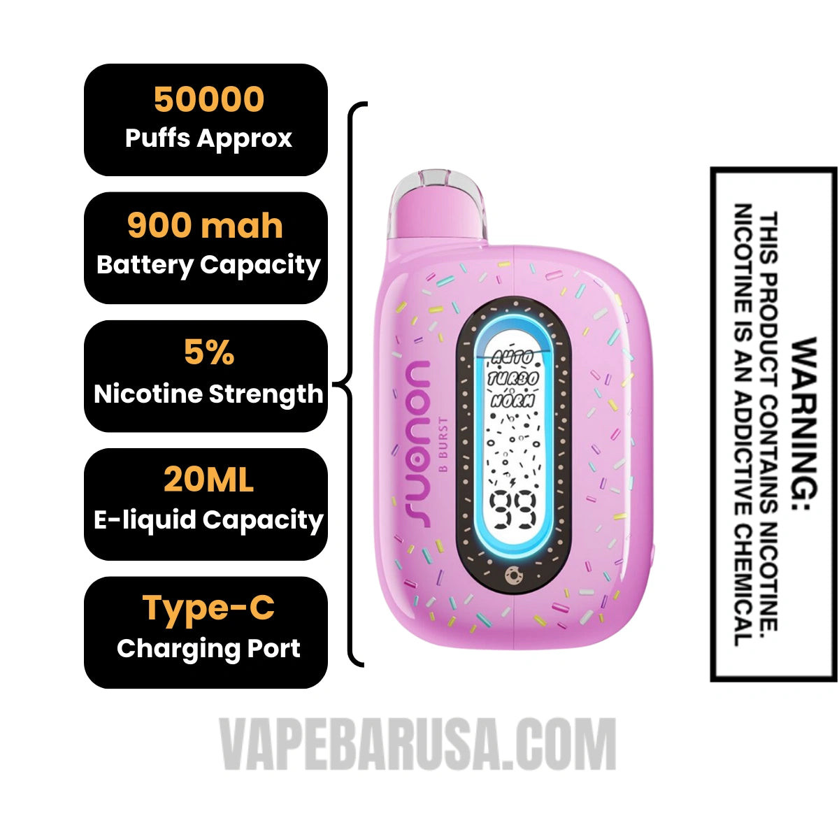 B Burst Suonon Donete 50k Disposable Vape Specifications