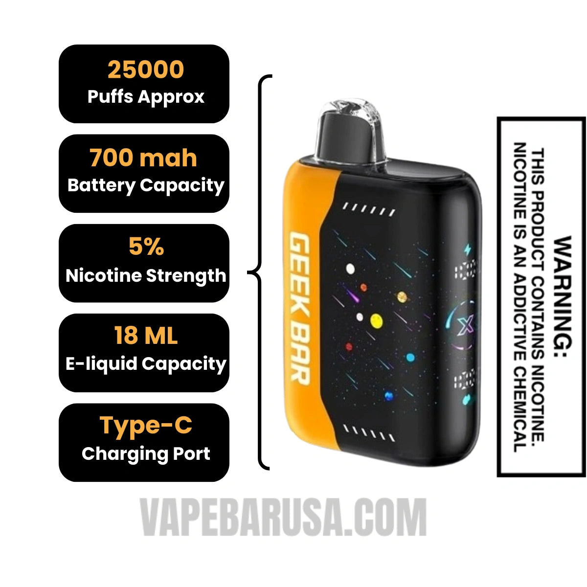 Orange Mint Geek Bar Pulse X Disposable Vape Specifications