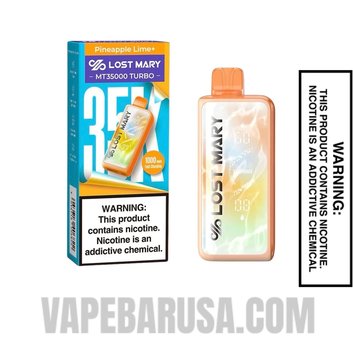 Pineapple Lime+ Lost Mary MT35000 Turbo Disposable Vape with package