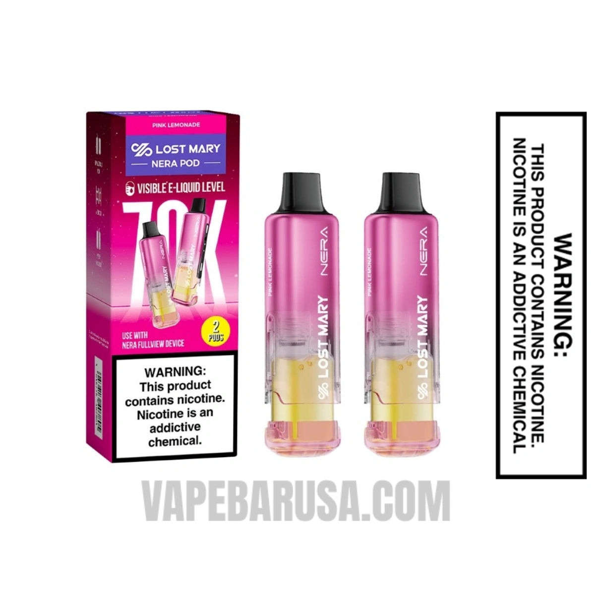 Pink Lemonade Lost Mary Nera Fullview 70K Disposable Pod with package box