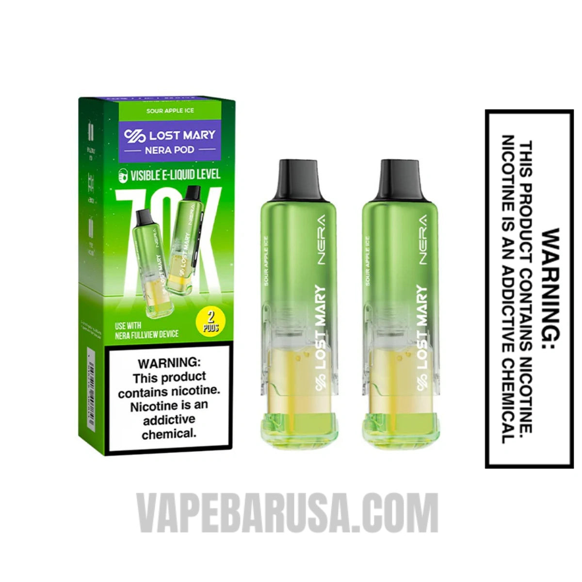 Sour Apple Ice Lost Mary Nera Fullview 70K Disposable Pod With Package Box