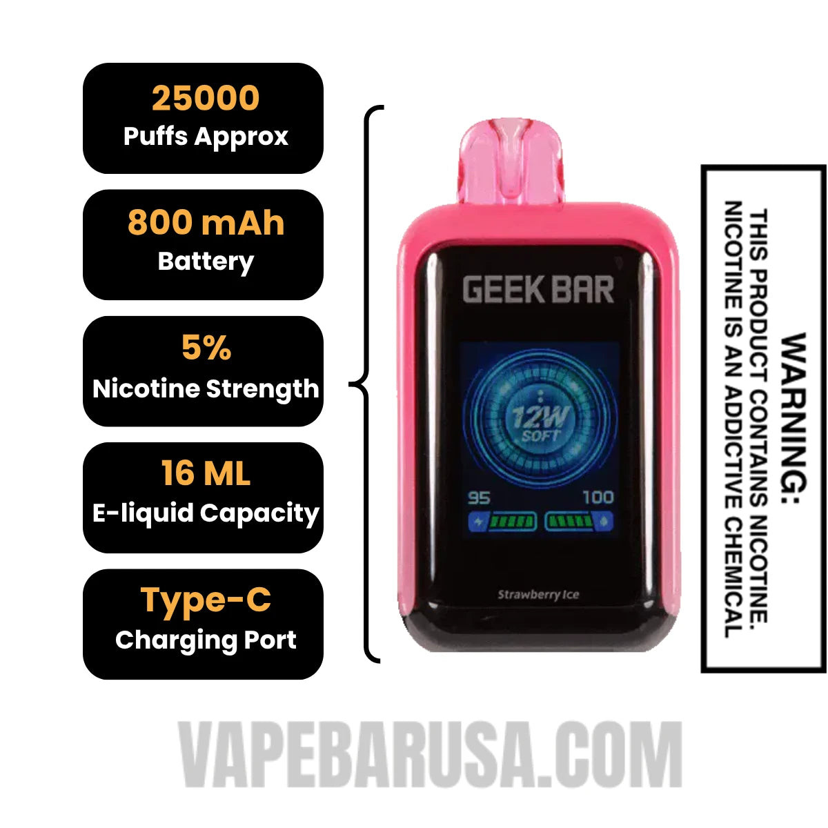 Strawberry Ice Geek Bar Skyview Disposable Vape Specifications