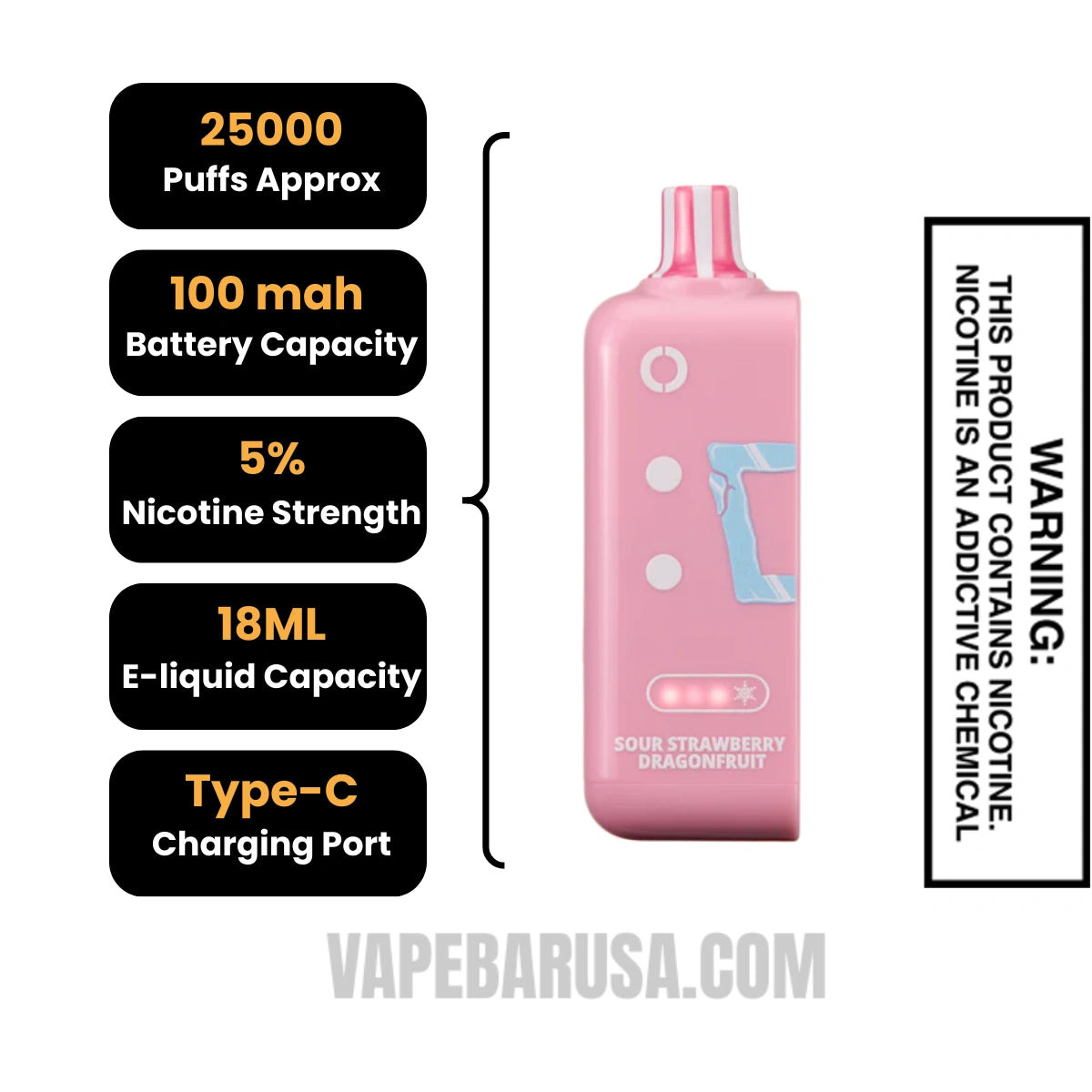 Sour Strawberry Dragonfruit Off Stamp Ice Cube 25K Disposable Pod Specifications