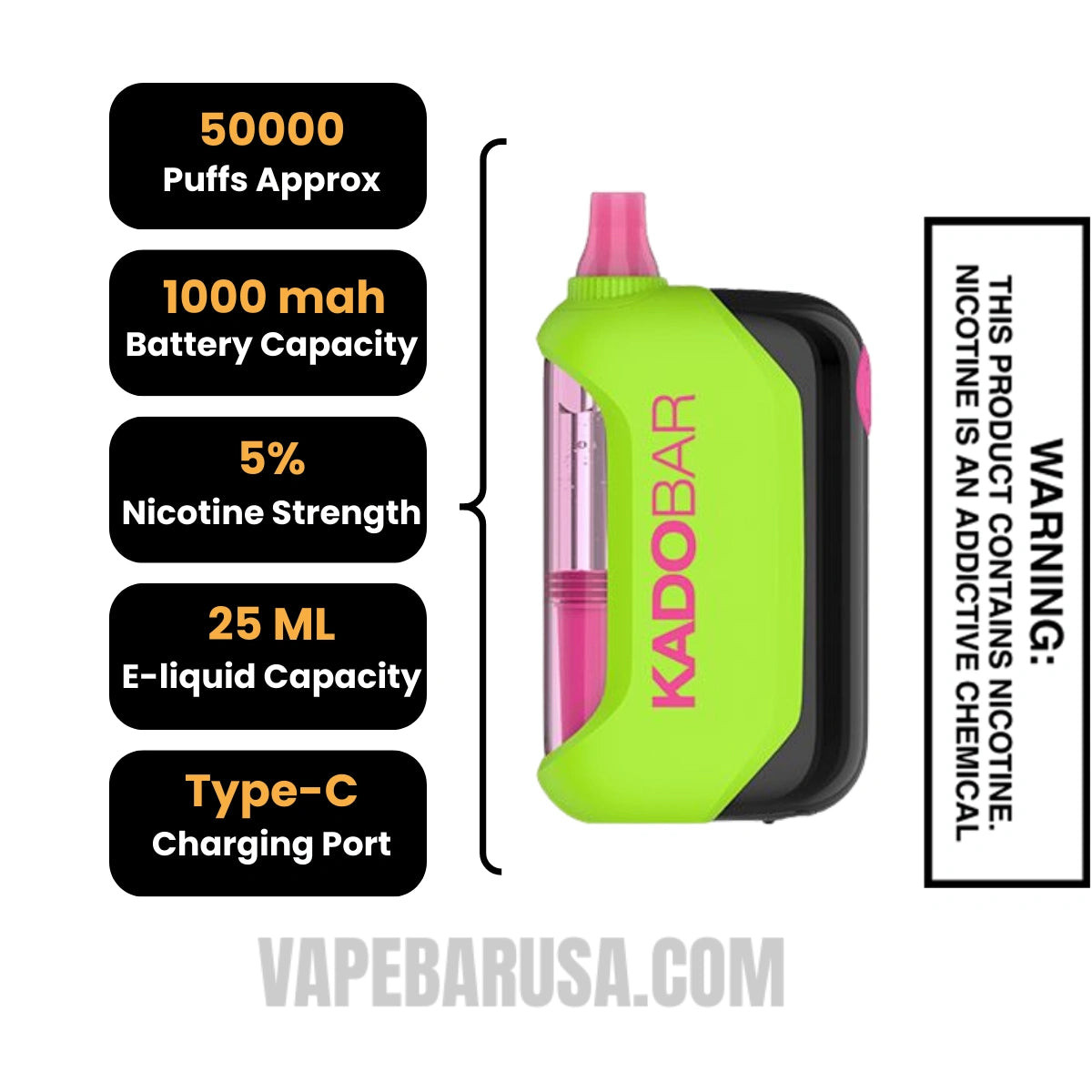Double Apple Ice Kado Bar Drip 50K Disposable Vape Specifications