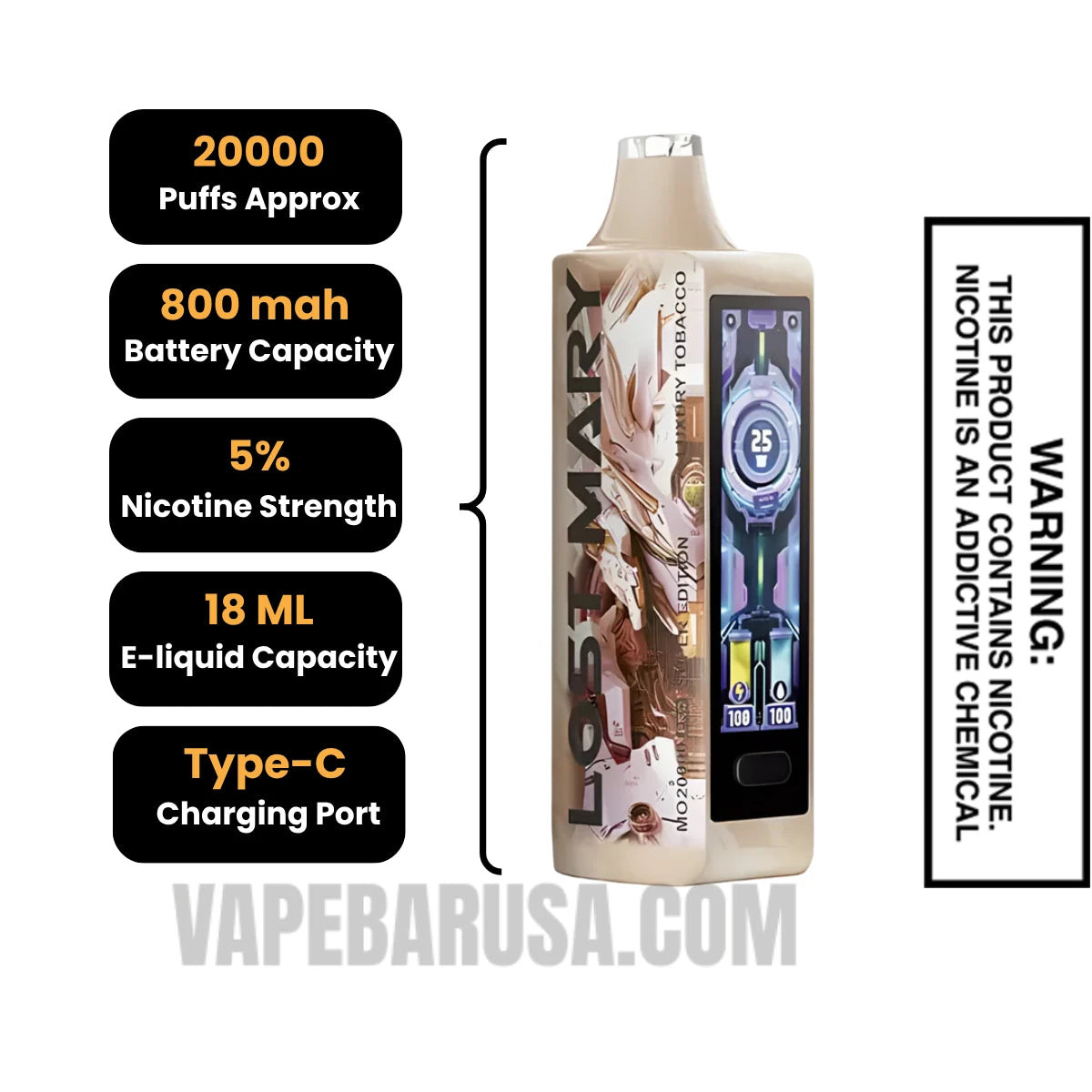 Luxury Tobacco Lost Mary MO20000 Pro Disposable Vape Specifications